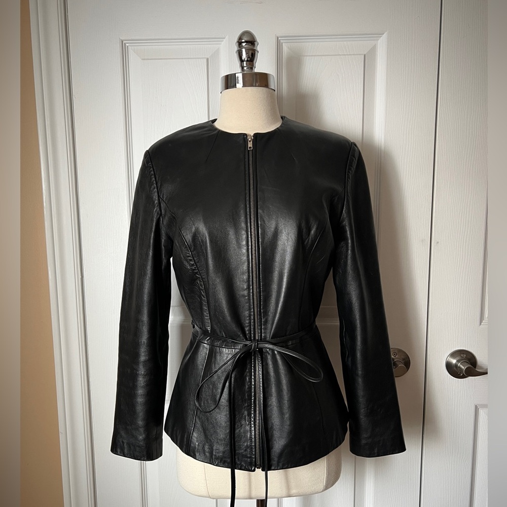 Leather wrap tie belt jacket